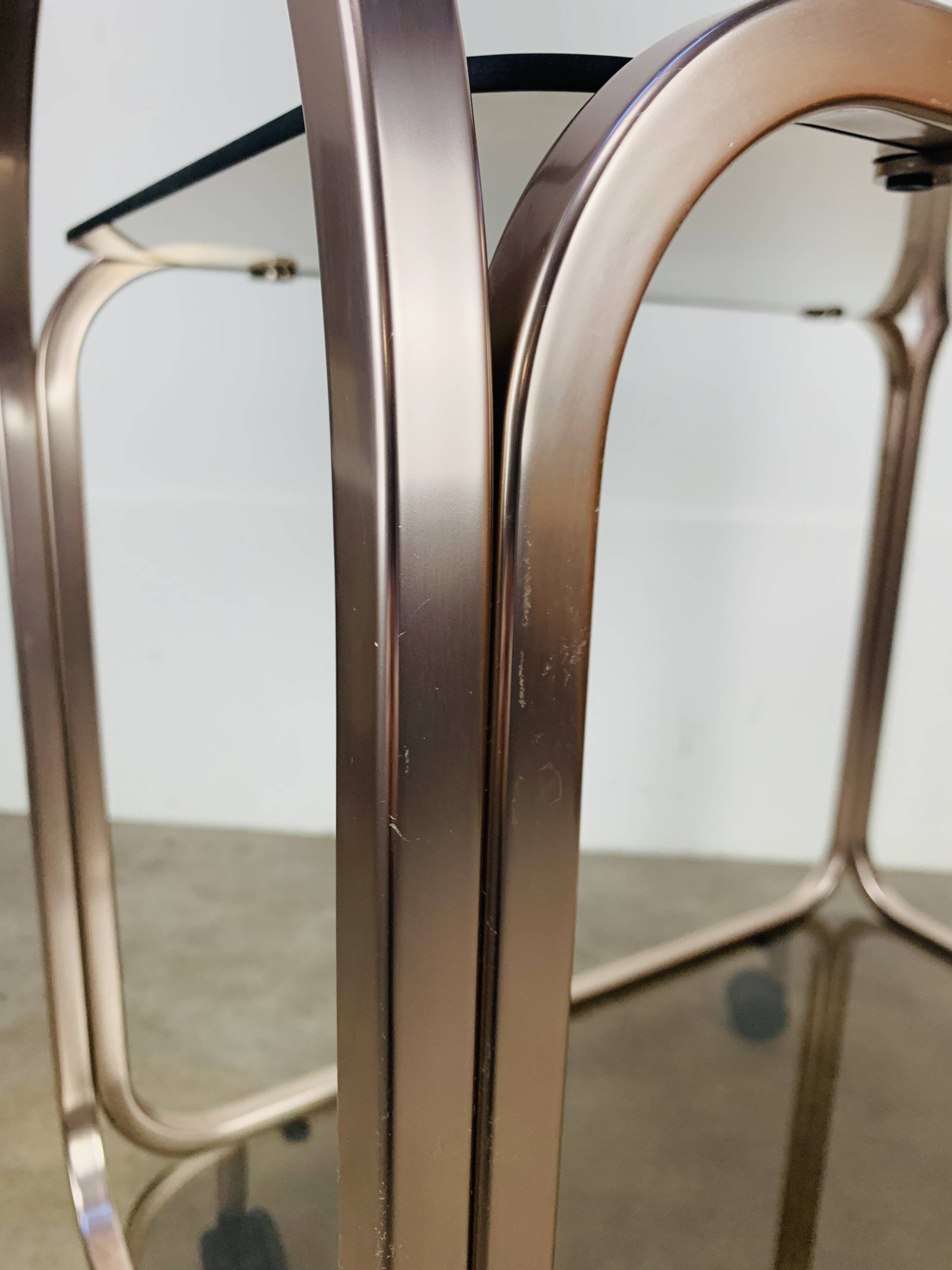 Kaymet dessert trolley in smoked glass and anodised aluminium, 1980s.