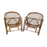 Paire de fauteuils en rotin forme coquille