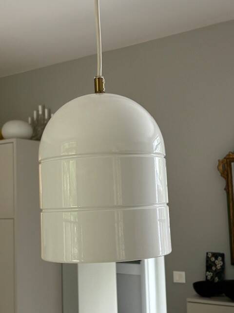 White metal pendant light - suede from the 70s/80s