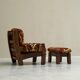 Brutalist lounge chair in solid oak and velvet from the 1960s.