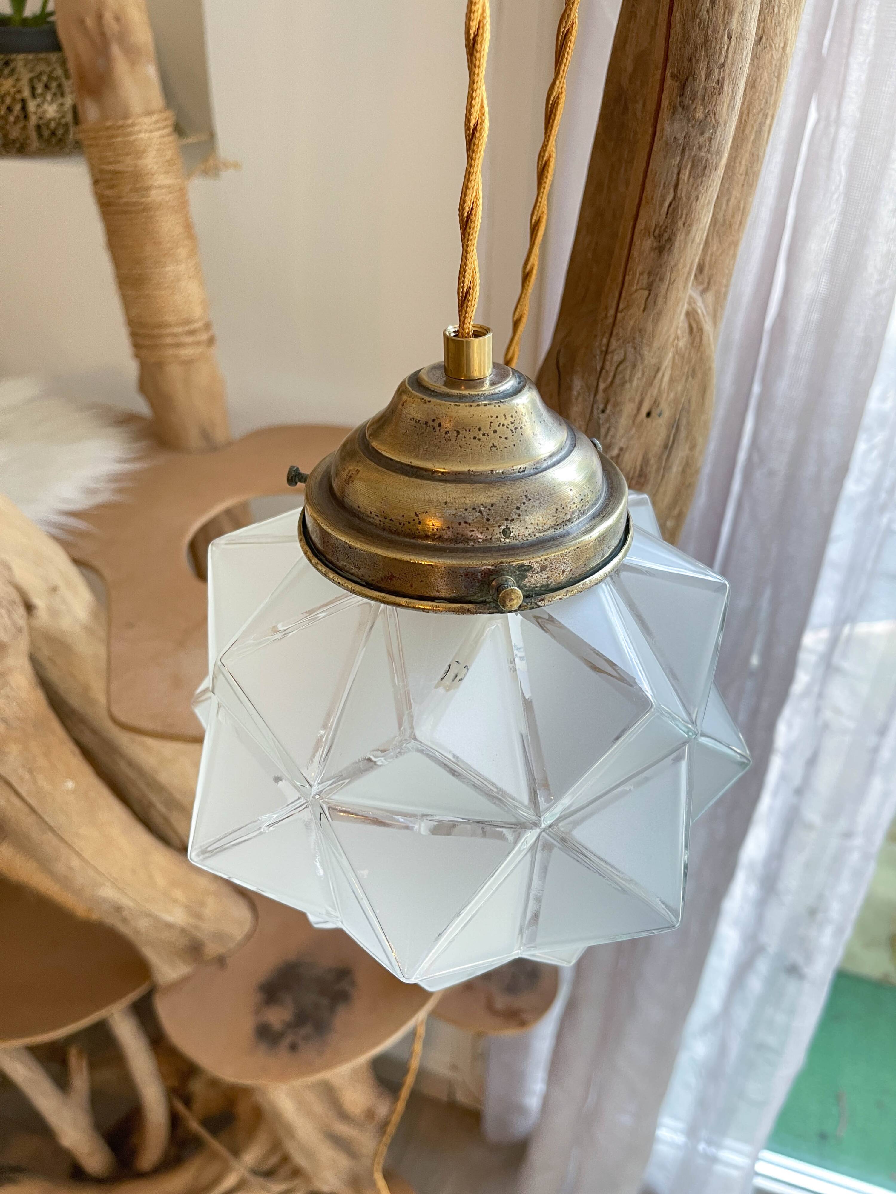 Vintage frosted glass lamp, Art Deco star shape, customizable