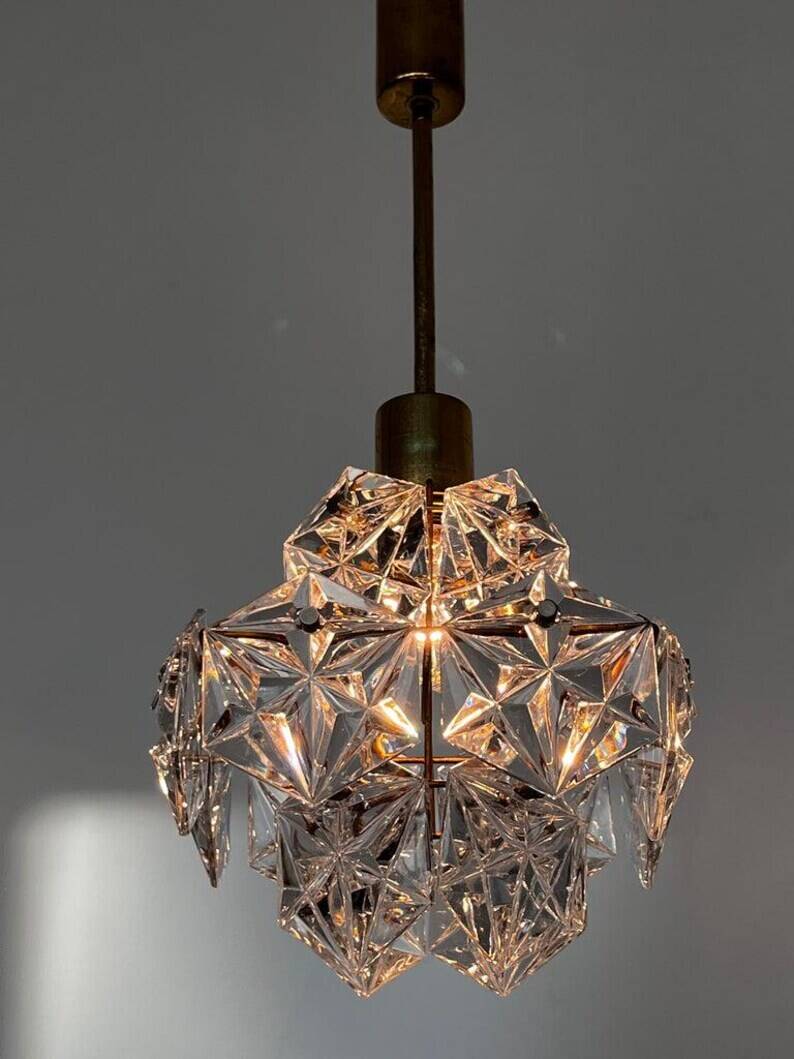 Small Midcentury Glass Chandelier/pendant by Kinkeldey, Germany, 1970s