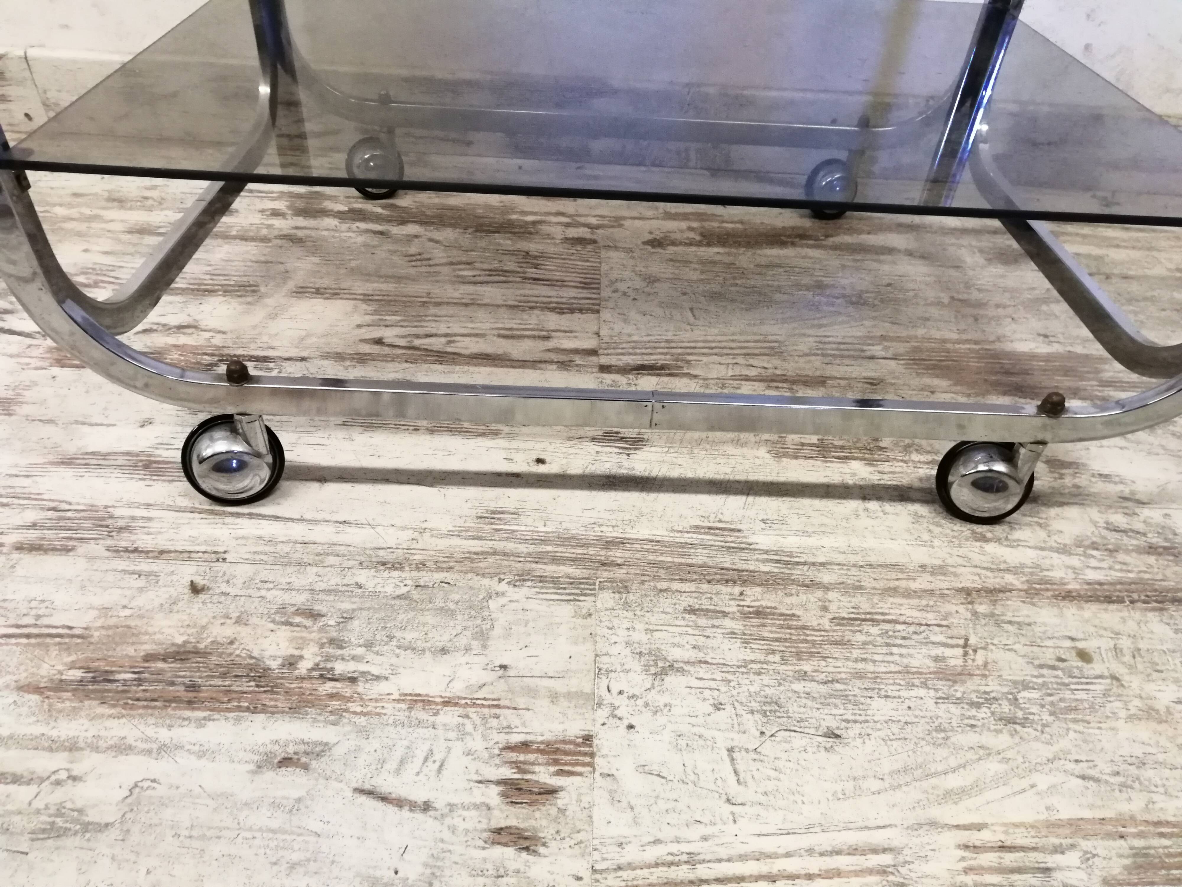 Vintage chrome metal serving trolley