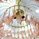 Chandelier Murano glass to golden flowers 1970 s