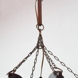Large Scandinavian copper and wood pendant lamp circa 1970