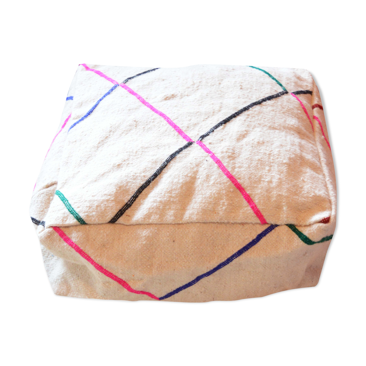 Moroccan Berber pouf in wool 48 x 48 X 19