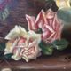 Large antique painting with roses – Oil on canvas from the 1900s – 40 x 102 cm – a large decorative format