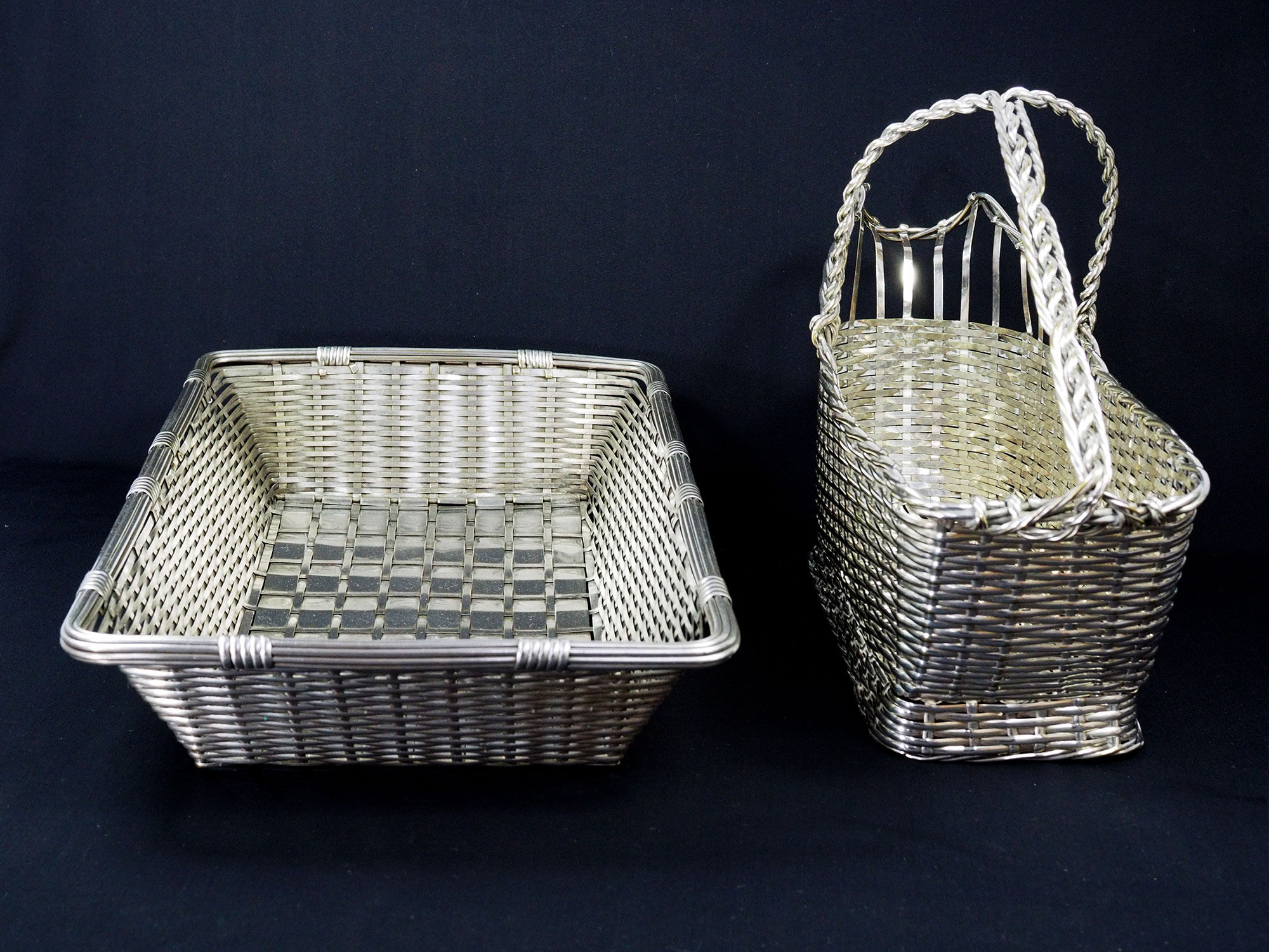 Christofle France Wine Basket Bottle Holder & Bread Basket Vannerie-Mid Century