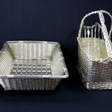 Christofle France Wine Basket Bottle Holder & Bread Basket Vannerie-Mid Century