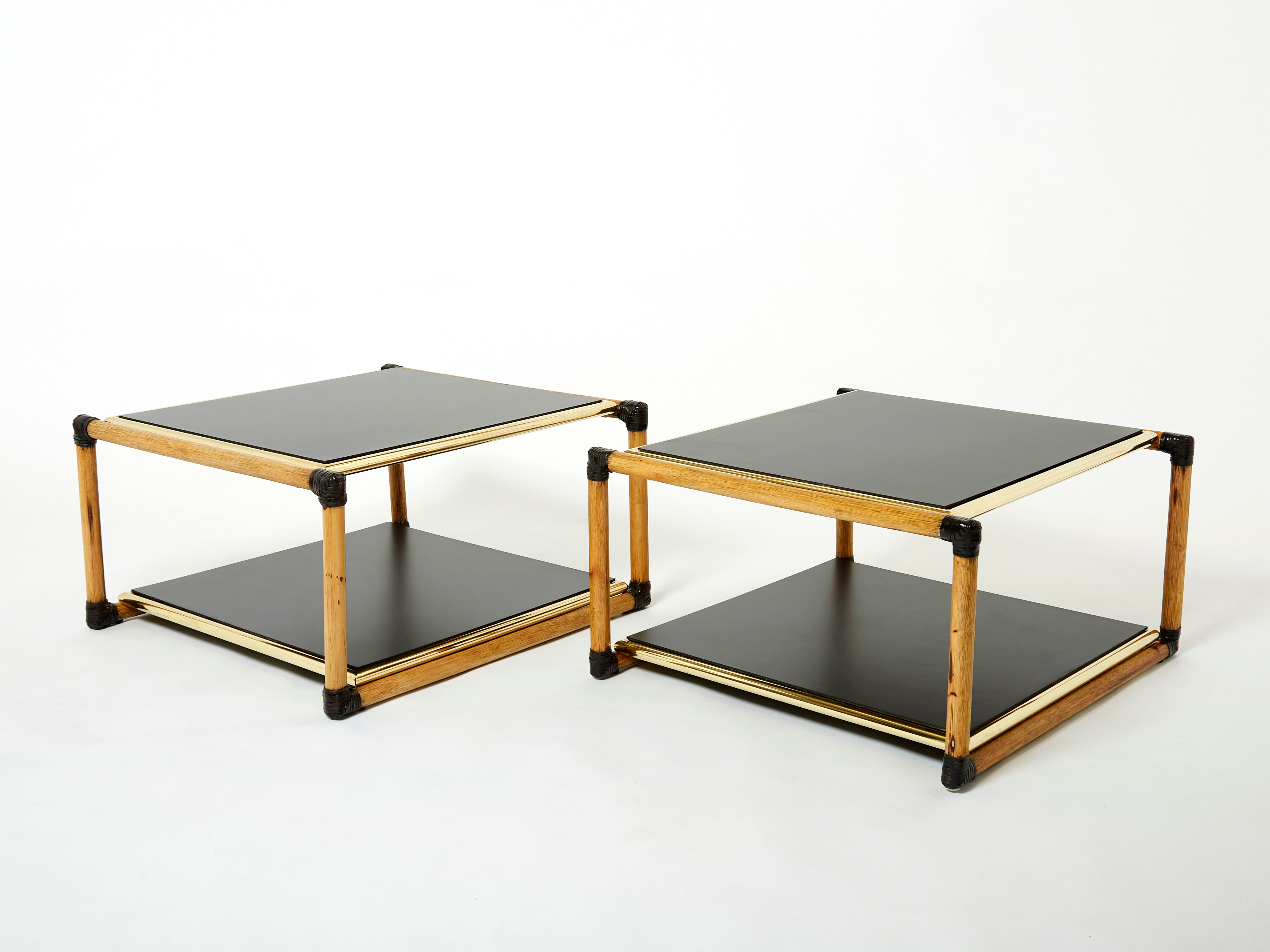 Pair of Italian coffee tables Alberto Smania bamboo brass 1970