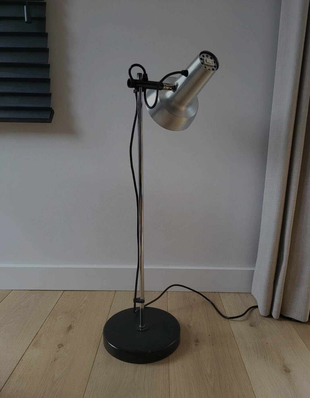 Vintage floor lamp from the mid-century, chrome, presumably 1970s.