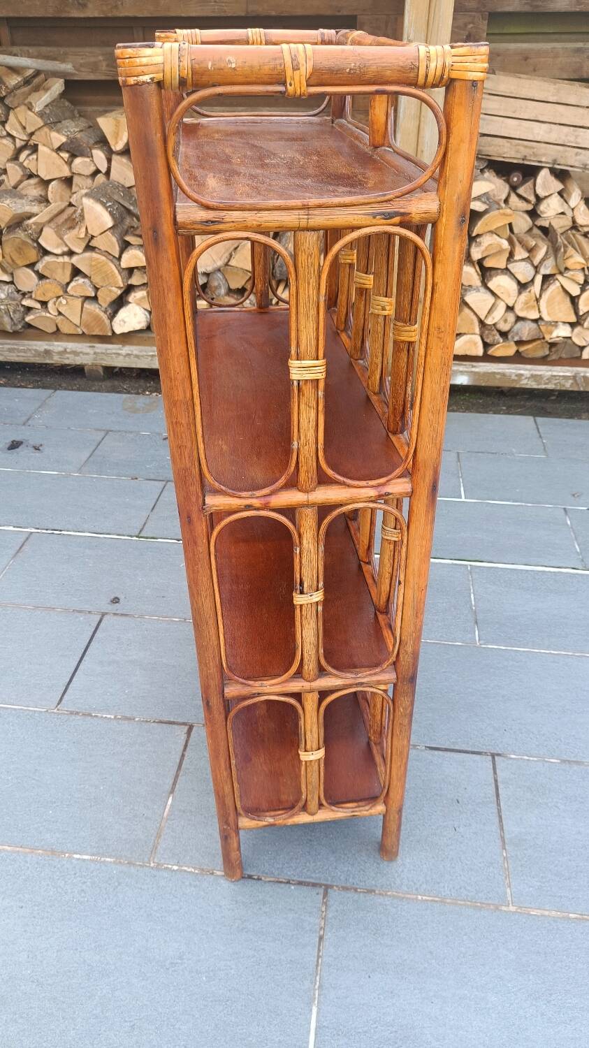 Vintage rattan shelf 4 levels – rattan bookcase