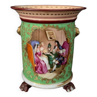 Cache-pot époque Louis-Philippe décor romantique XIXe fond vert