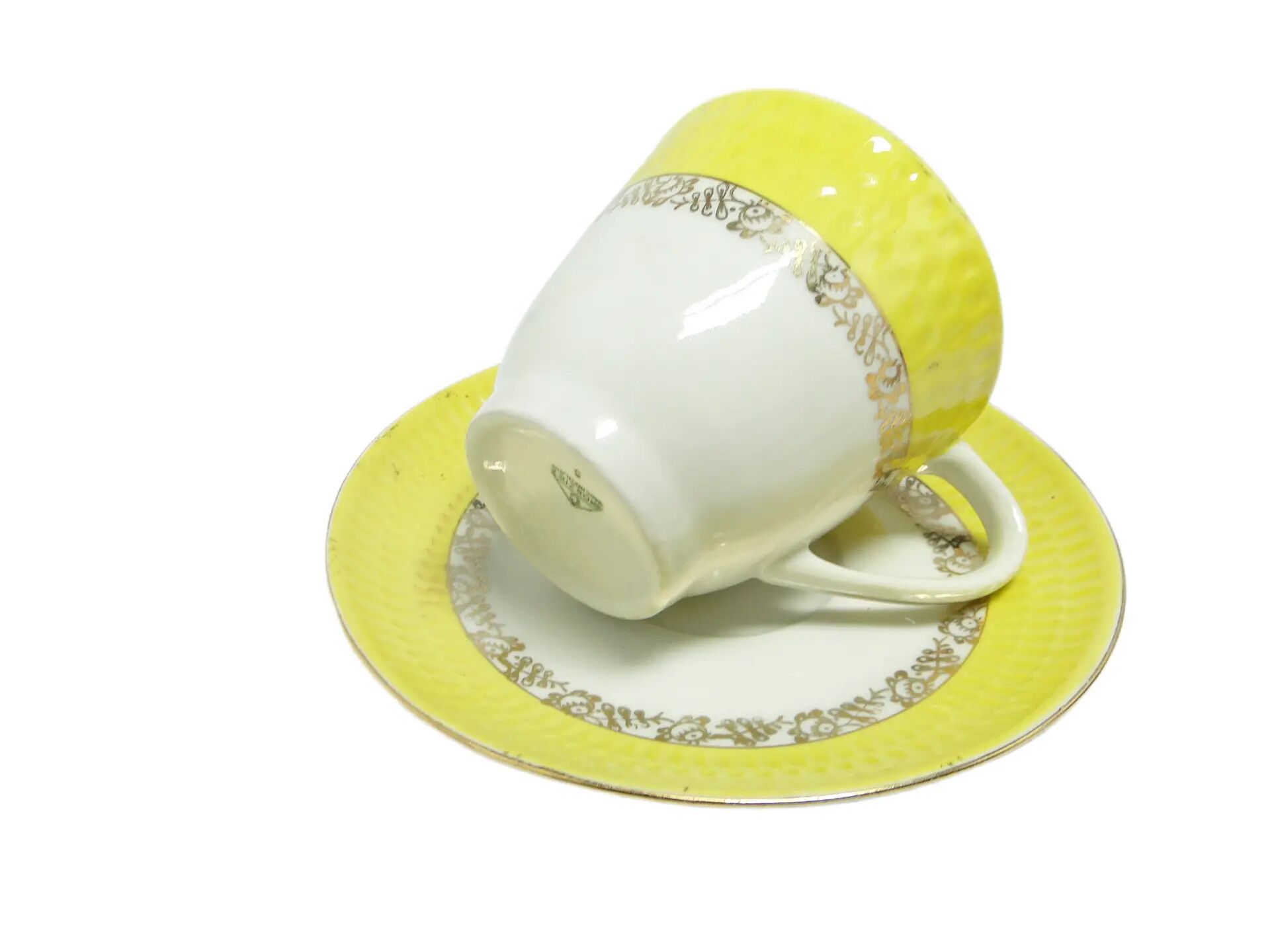 Karol cup and saucer set, yellow porcelain, Chodzież, Poland, 1970s.