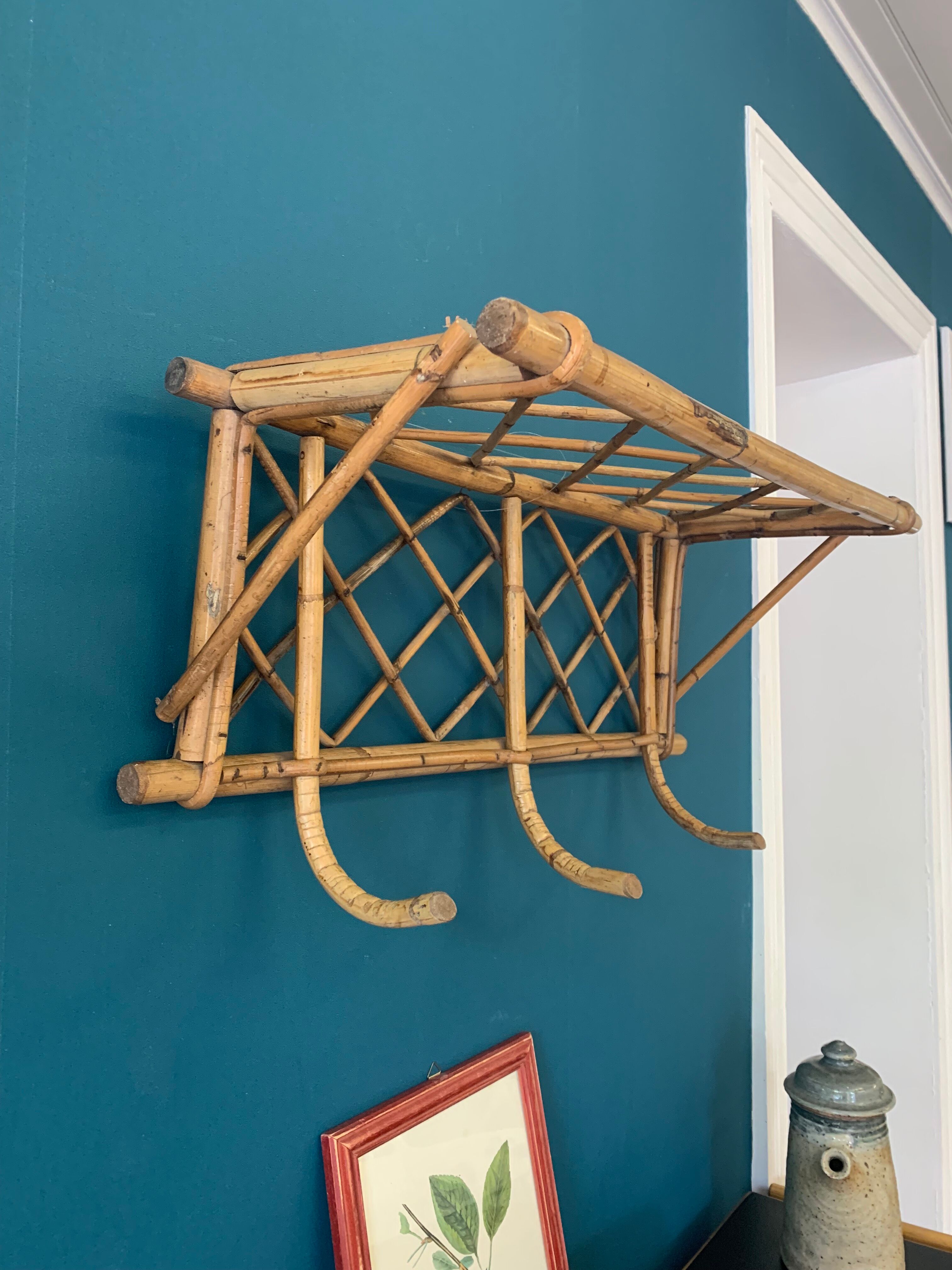 Rattan wall coat rack