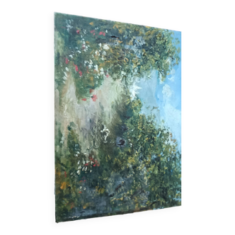 Peinture de la fin du XIXe siècle sur panneau de paysage champêtre