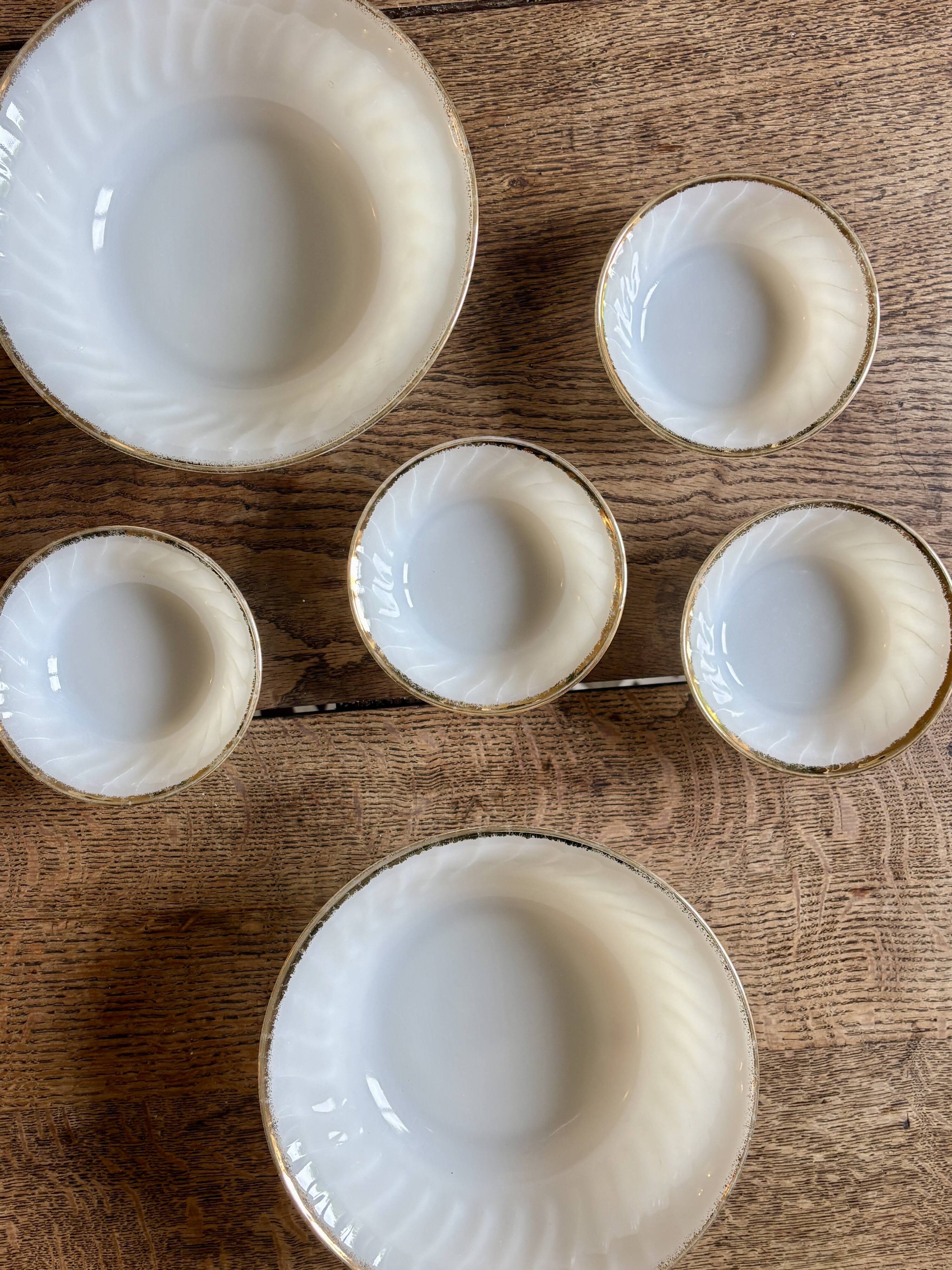 Set of vintage Fire King ramekins and bowls.