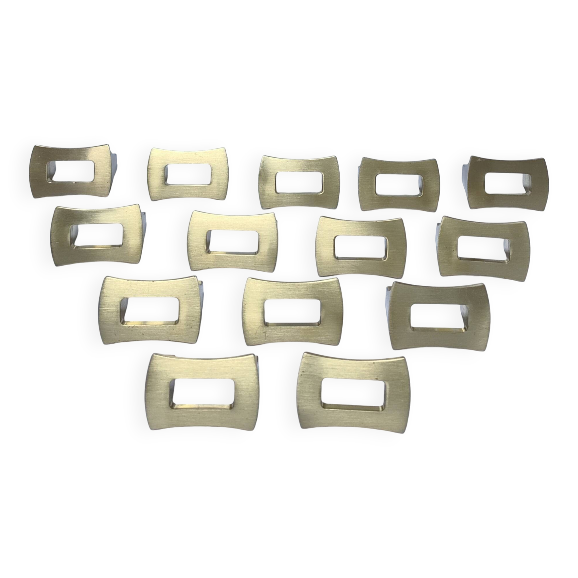 Fourteen 70s design gold steel furniture handles