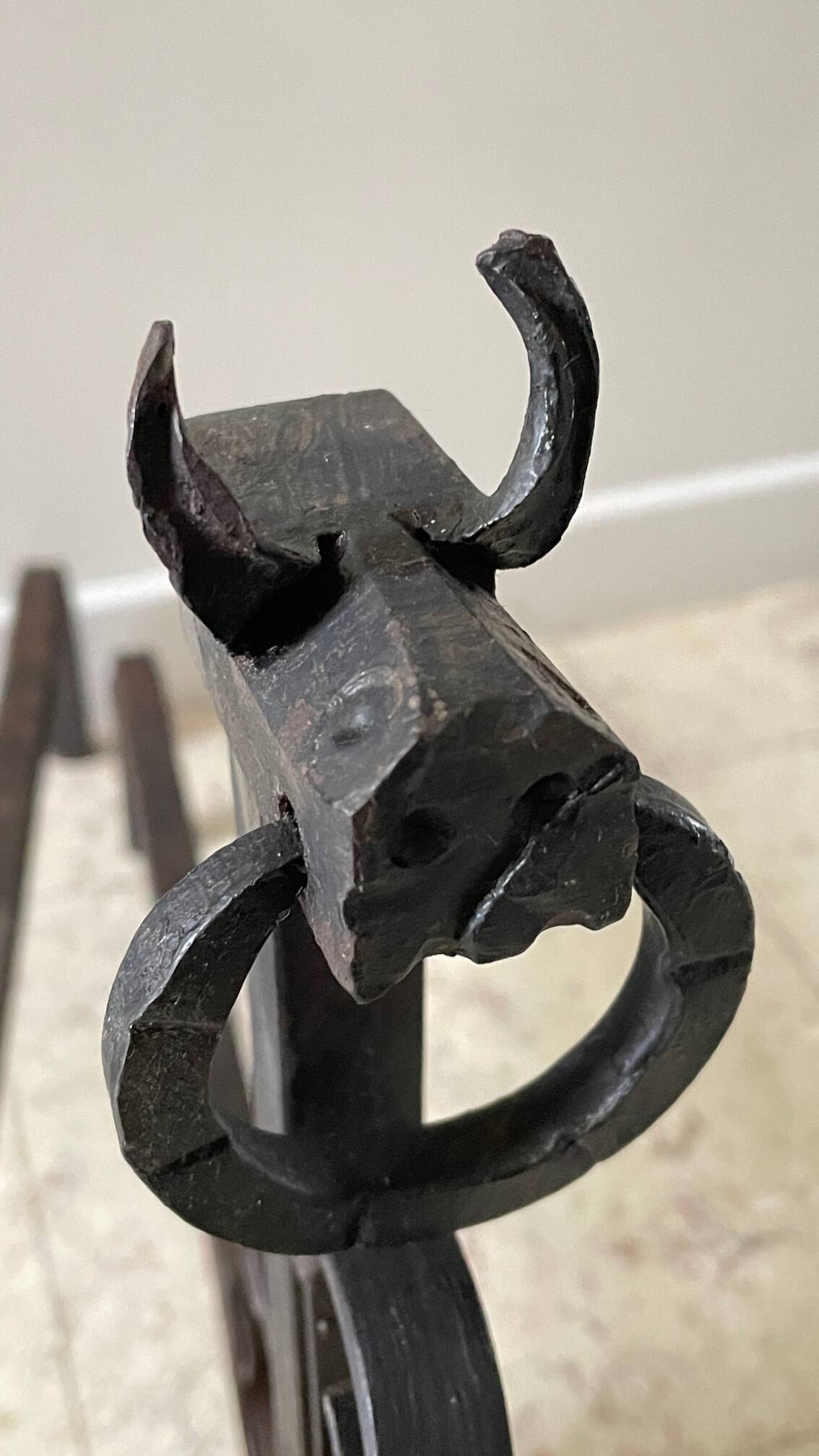 Pair of vintage steel brutalist andirons