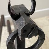 Pair of vintage steel brutalist andirons