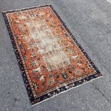 Tapis Oushak orange et bleu fait à la main avec des fleurs
