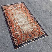 Orange and Blue Handmade Oushak Rug with Flowers