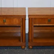 White Genesis Biedermeier Style Bedside Tables by American Hickory, Set of 2