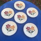 6 flat plates E. Charbonnier, Salins, Terre de Fer, countryside model, made in France, vintage