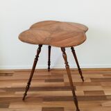 Side table, with flaps, in walnut, waxed finish and golden monogram, late 19th century