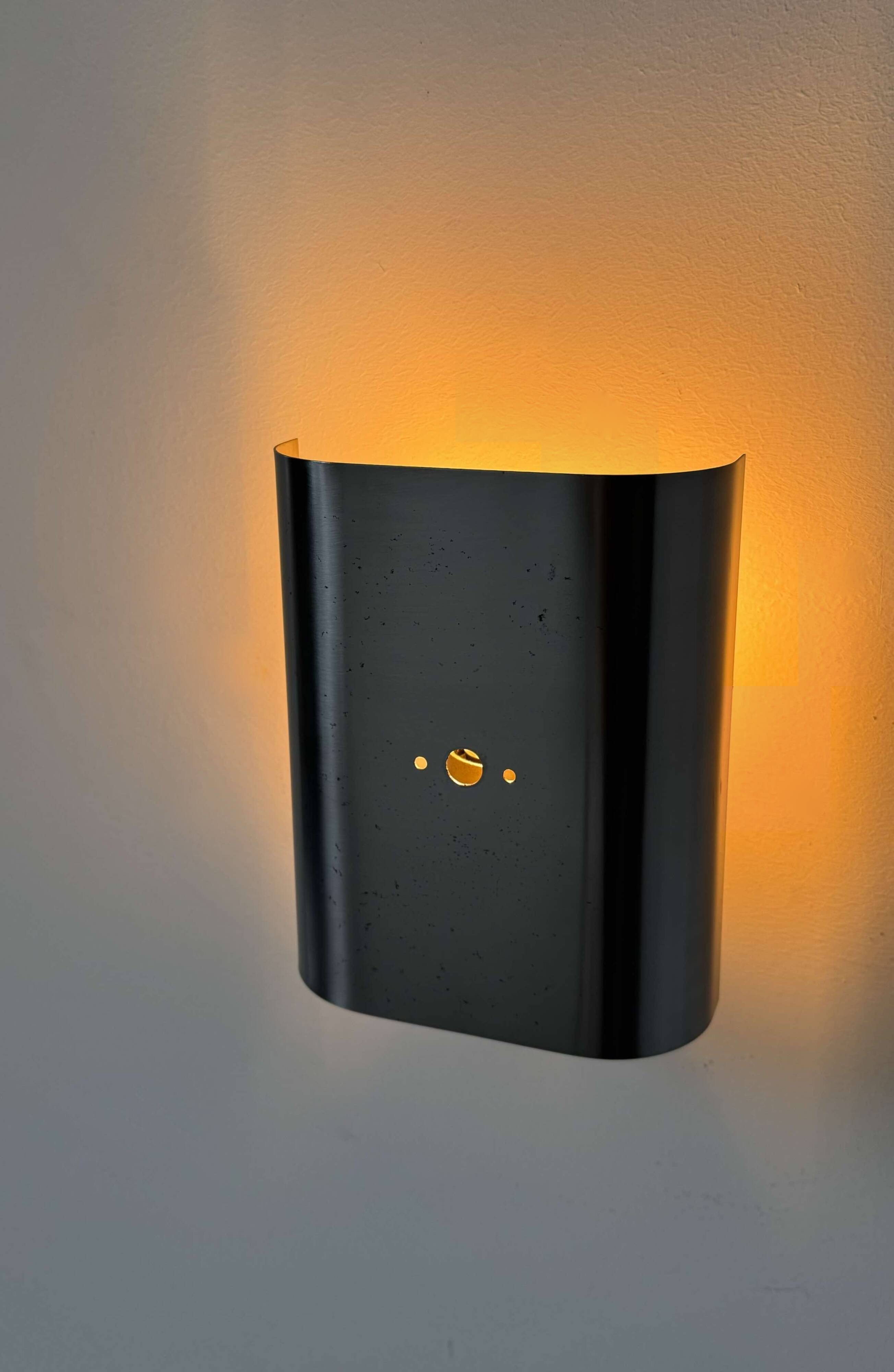 Vintage curved brushed metal wall light, France 1970