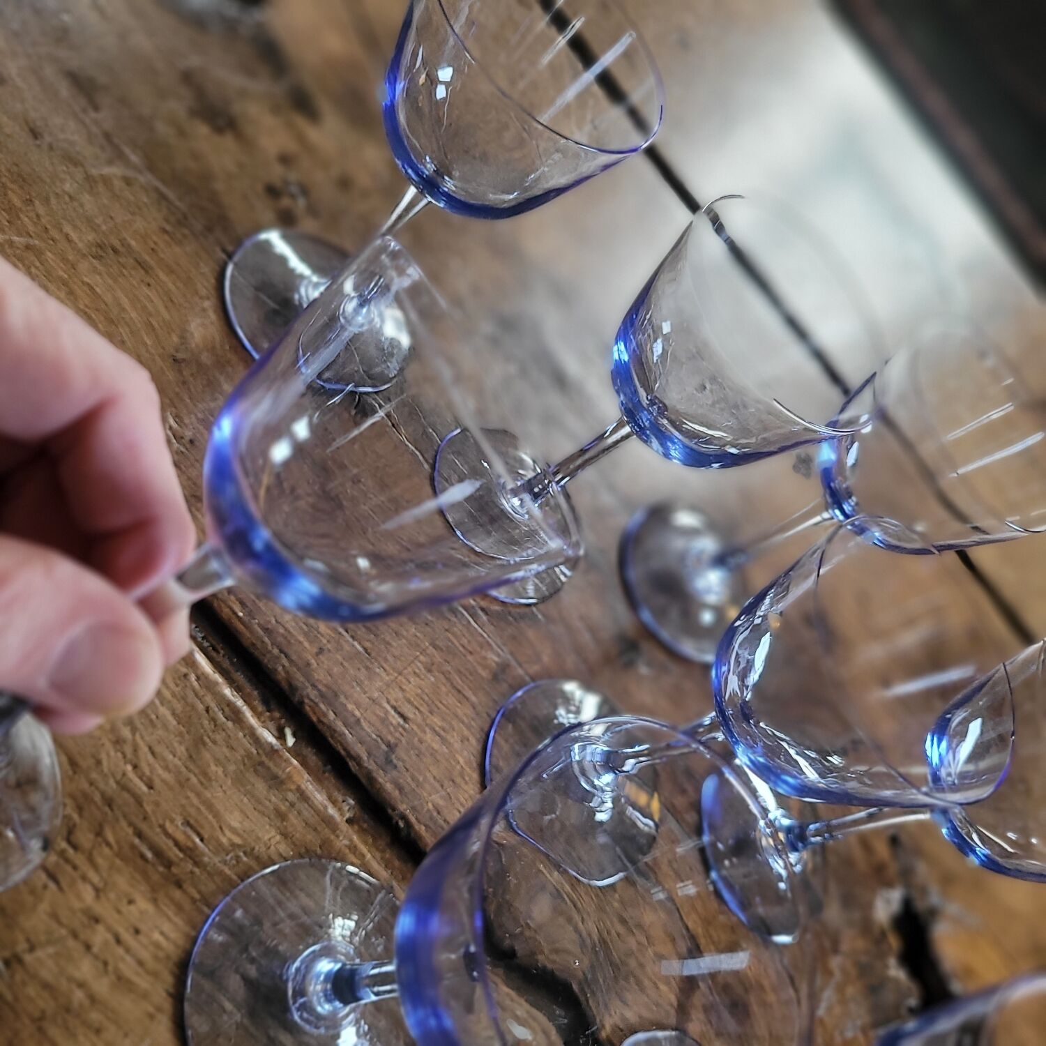 8 blue-tinted glass goblets – 1960s