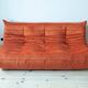 Canapé 3 places Togo en velours orange ambré de Michel Ducaroy pour Ligne Roset, 1973