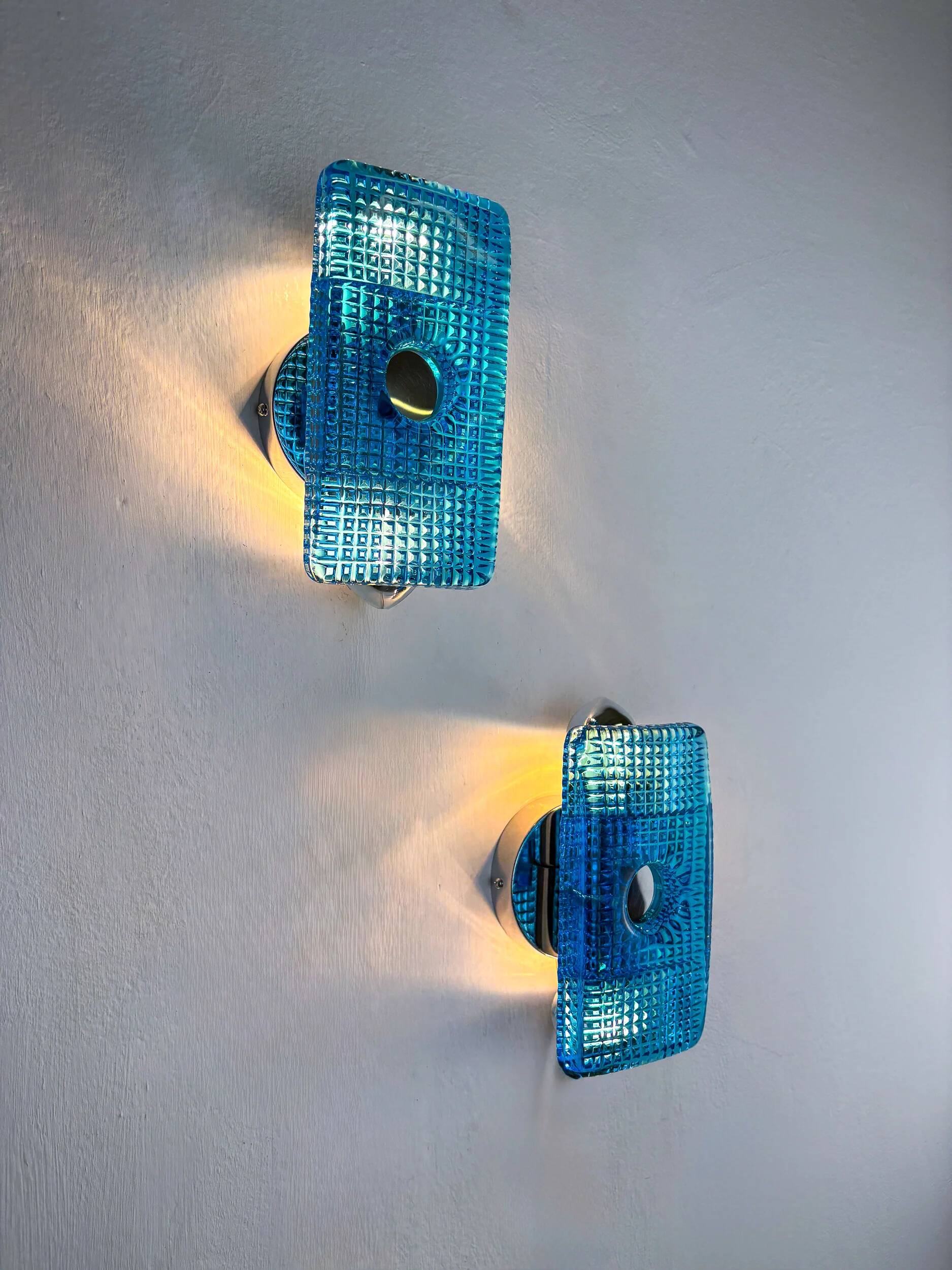 Pair of Space Age Blue Murano Glass Wall Sconces, Italy 1970s