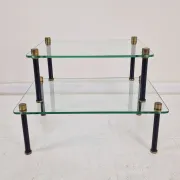 French Modernist Glass and Brass Display Tables with 'P. Andrieux', 1930's