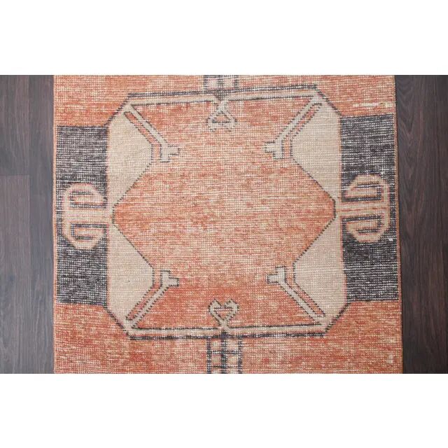 Vintage Turkish Hand-Knotted Wool Cotton Orange Runner Rug 83x305