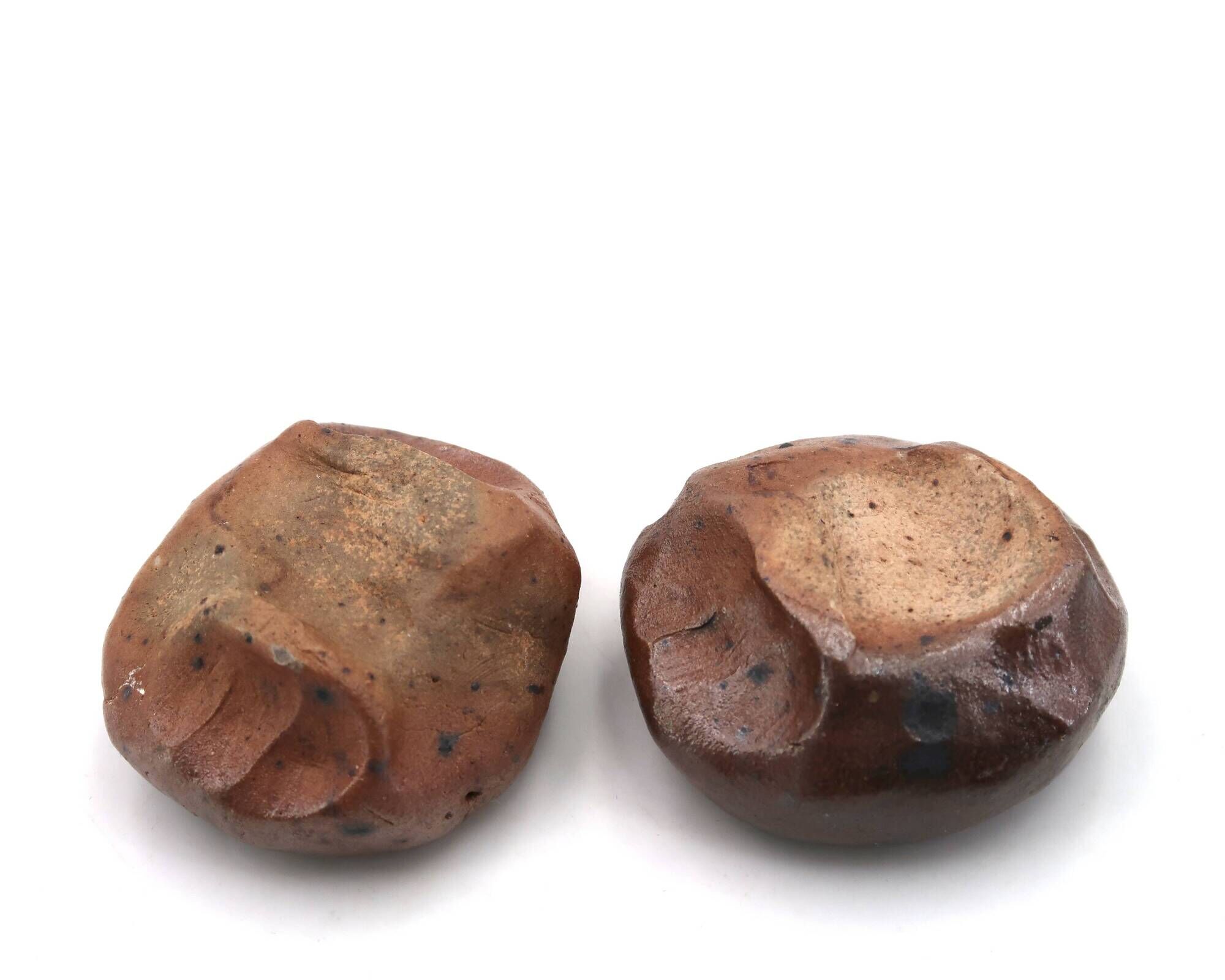 Shaped stoneware salt shakers, free form, 1970s ceramic.
