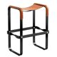Pair of stools without a backrest in tobacco colour and black metal.