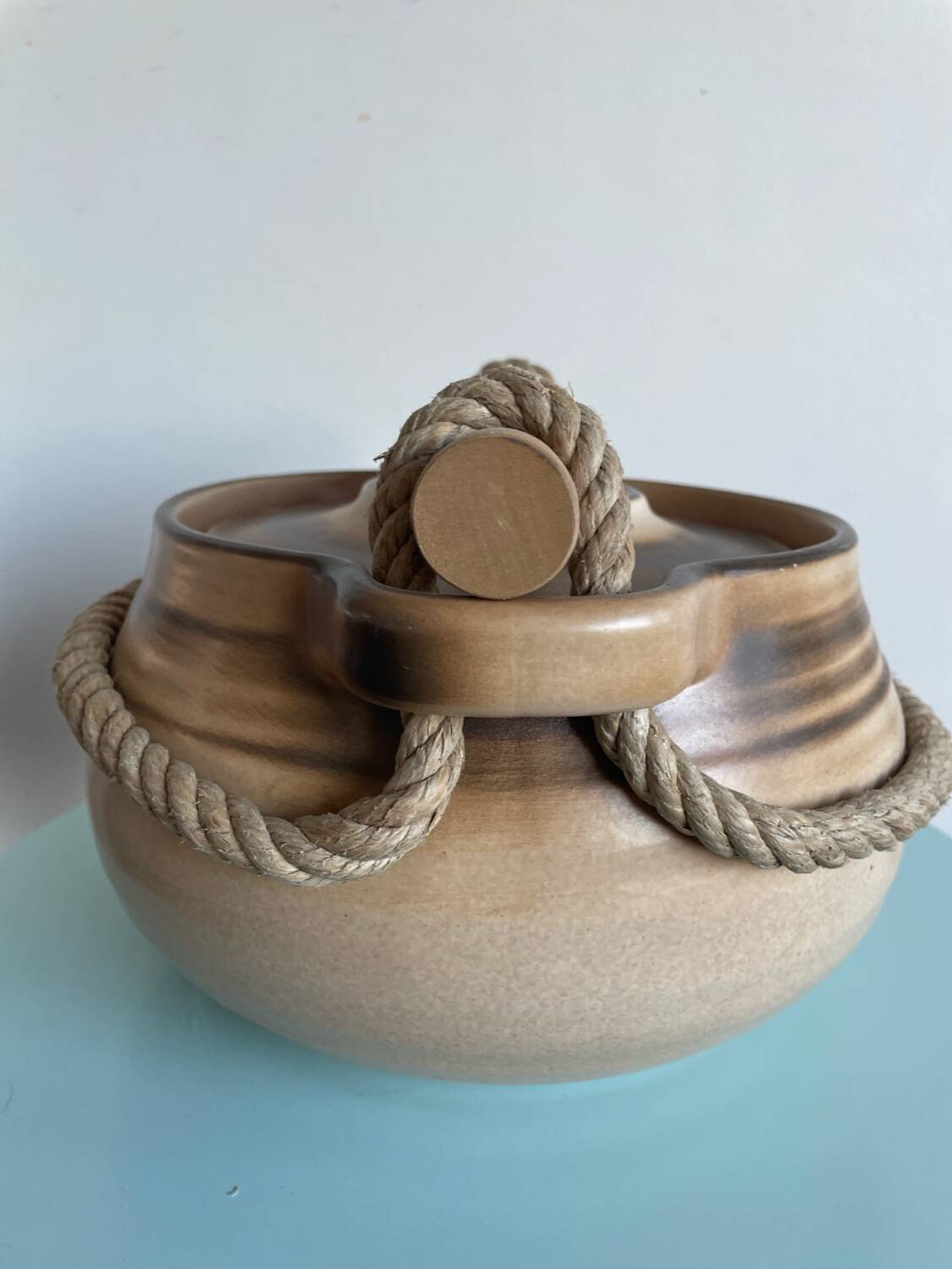 Roped soup tureen in stoneware from the potters of the Salins-les-Bains Abbey
