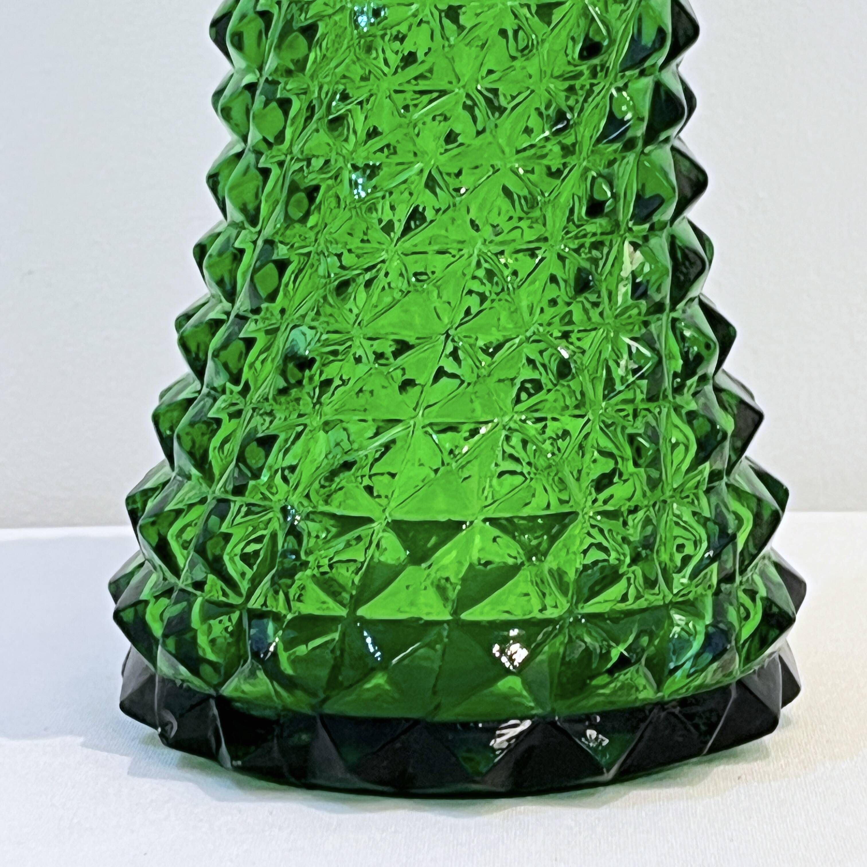 Empoli bottle vintage carafe in green diamond point glass Italy