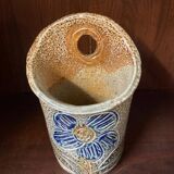 Salt stoneware vase signed jean claude monange blue flower place or hang