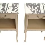 Set of two bedside tables in pearl gray painted wood 1960
