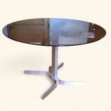 Large Circular Brushed Aluminium Table by Pierre Vandel (1946)