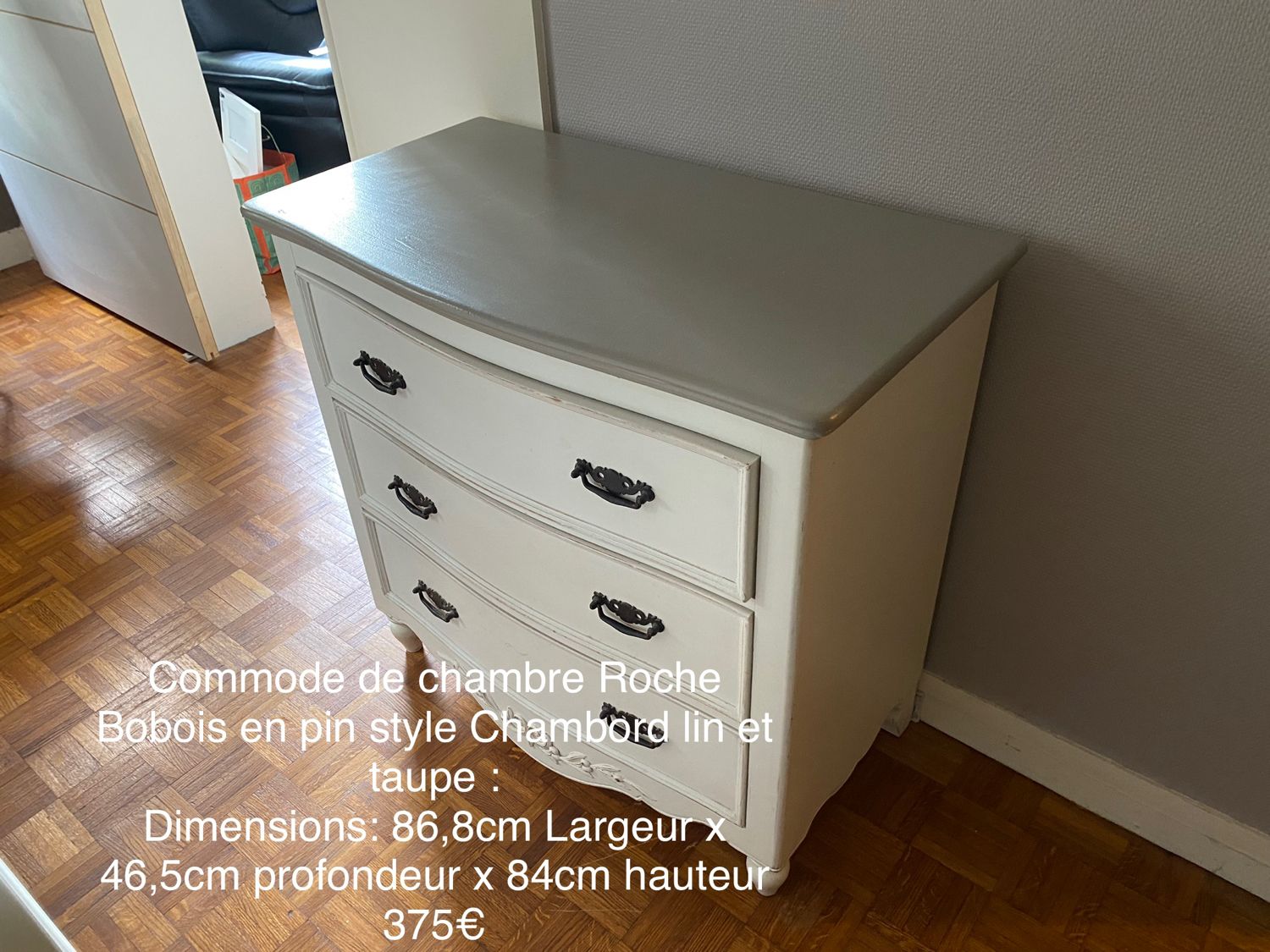 Roche Bobois pine chest of drawers Chambord linen and taupe style