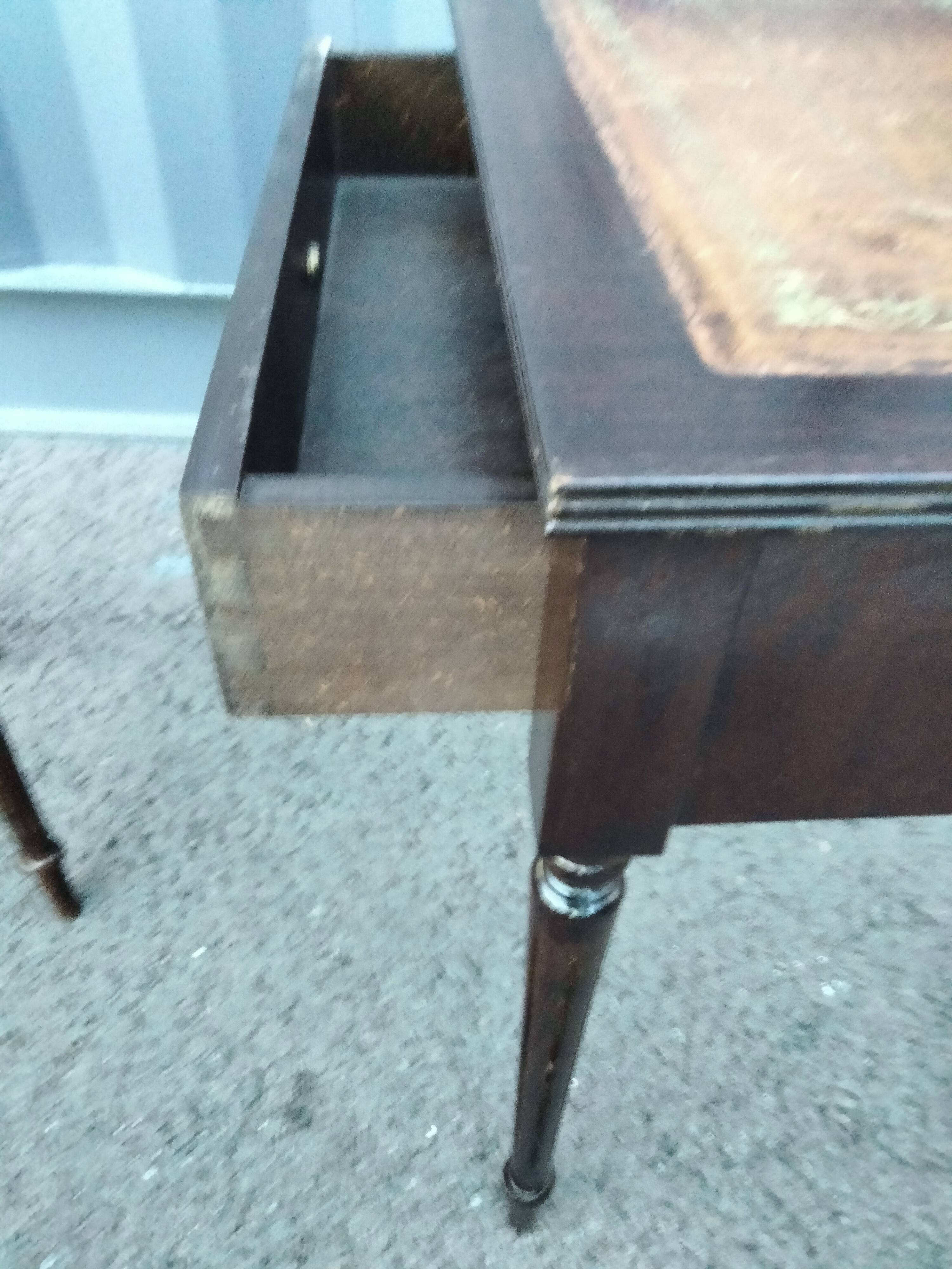 Pair of bedside tables side tables old leather top style louis xvi
