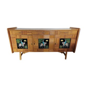 Sideboard in rattan and oak