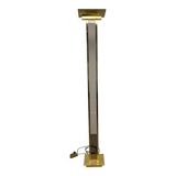 70s floor lamp in brass and smoked plexiglass, Hollywood Regency