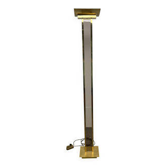 70s floor lamp in brass and smoked plexiglass, Hollywood Regency