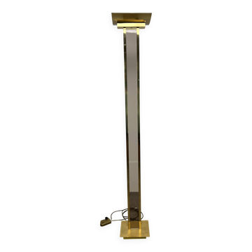 70s floor lamp in brass and smoked plexiglass, Hollywood Regency