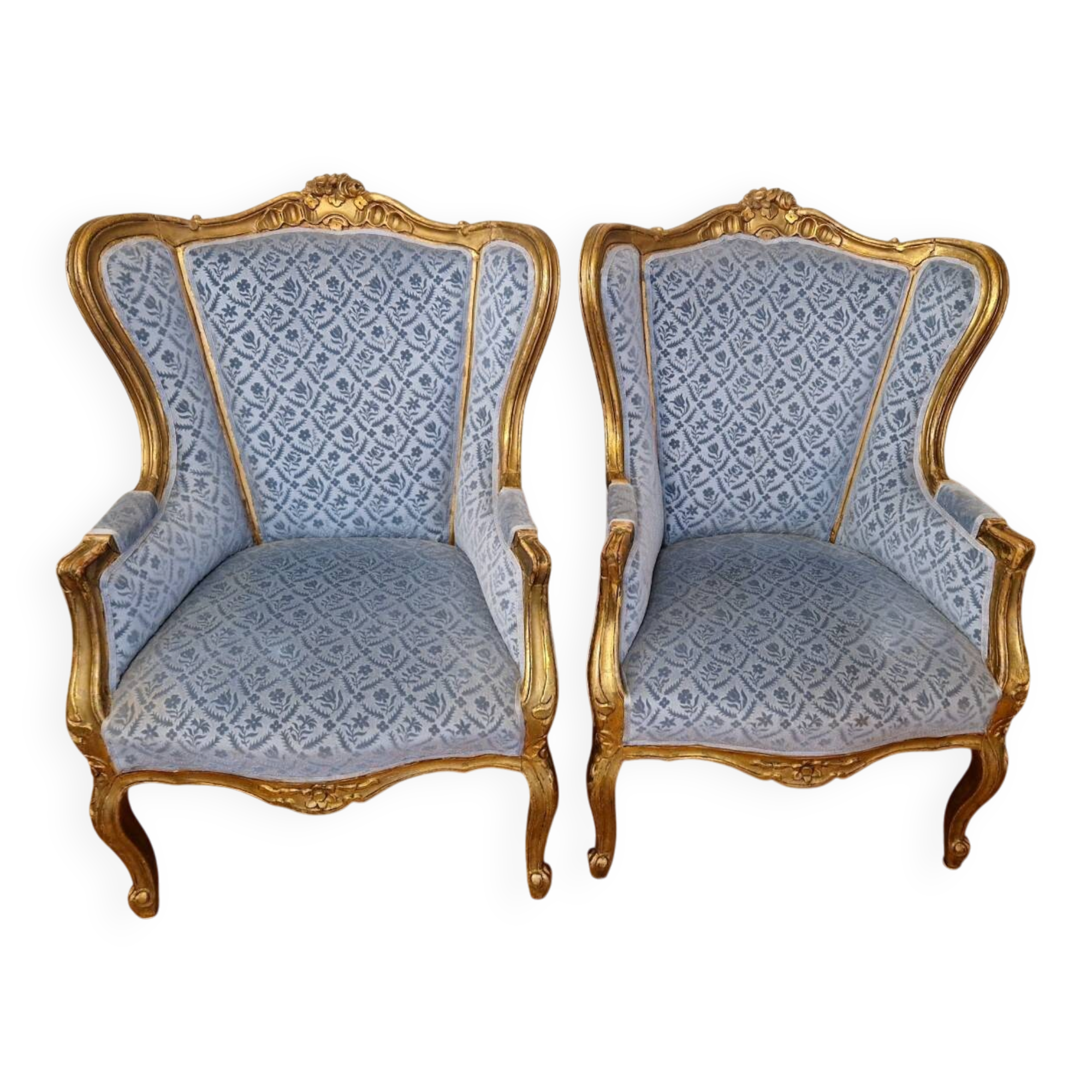 Paire De Fauteuils "Bergère" En Bois Doré de Style Louis XV