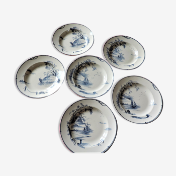 Lot of six hollow plates in Gien period late 19th century,